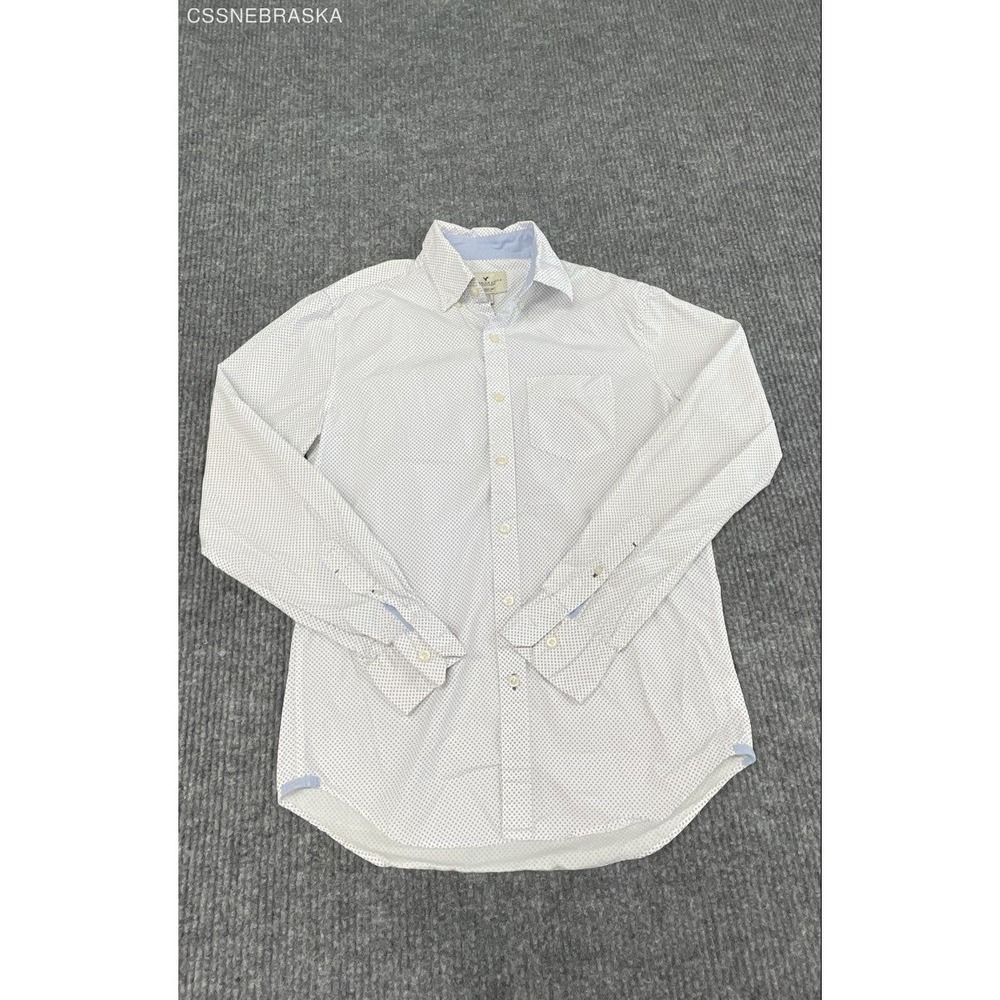 American Eagle Men's White Blue Patterned Seriously Soft Classic‎ Fit Shirt XS
